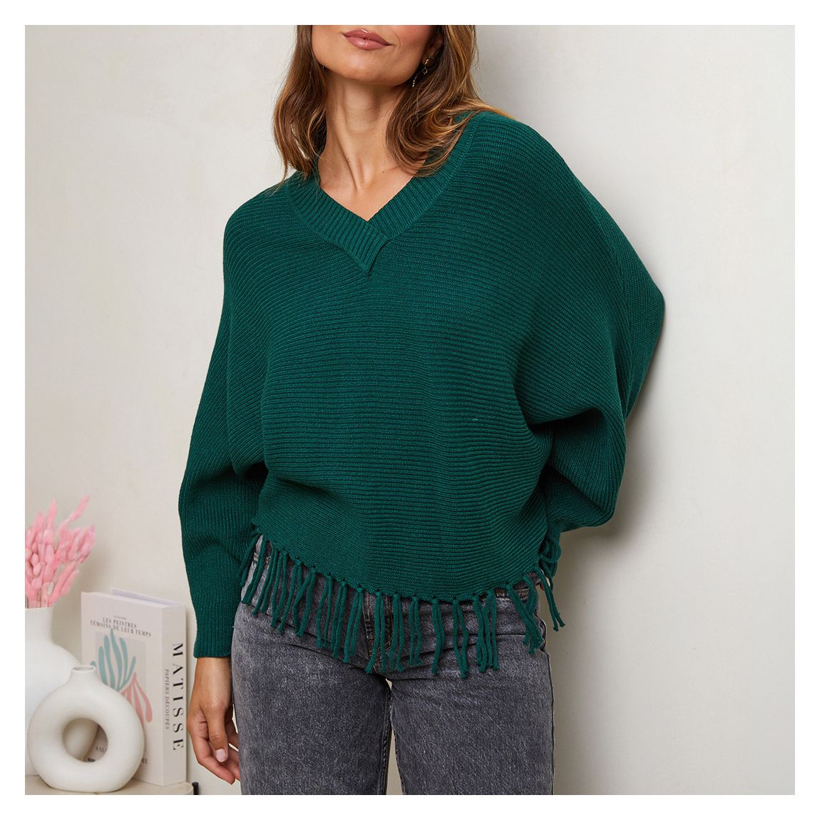 Forest Green V-Neck Cashmere Blend Jumper main product photo