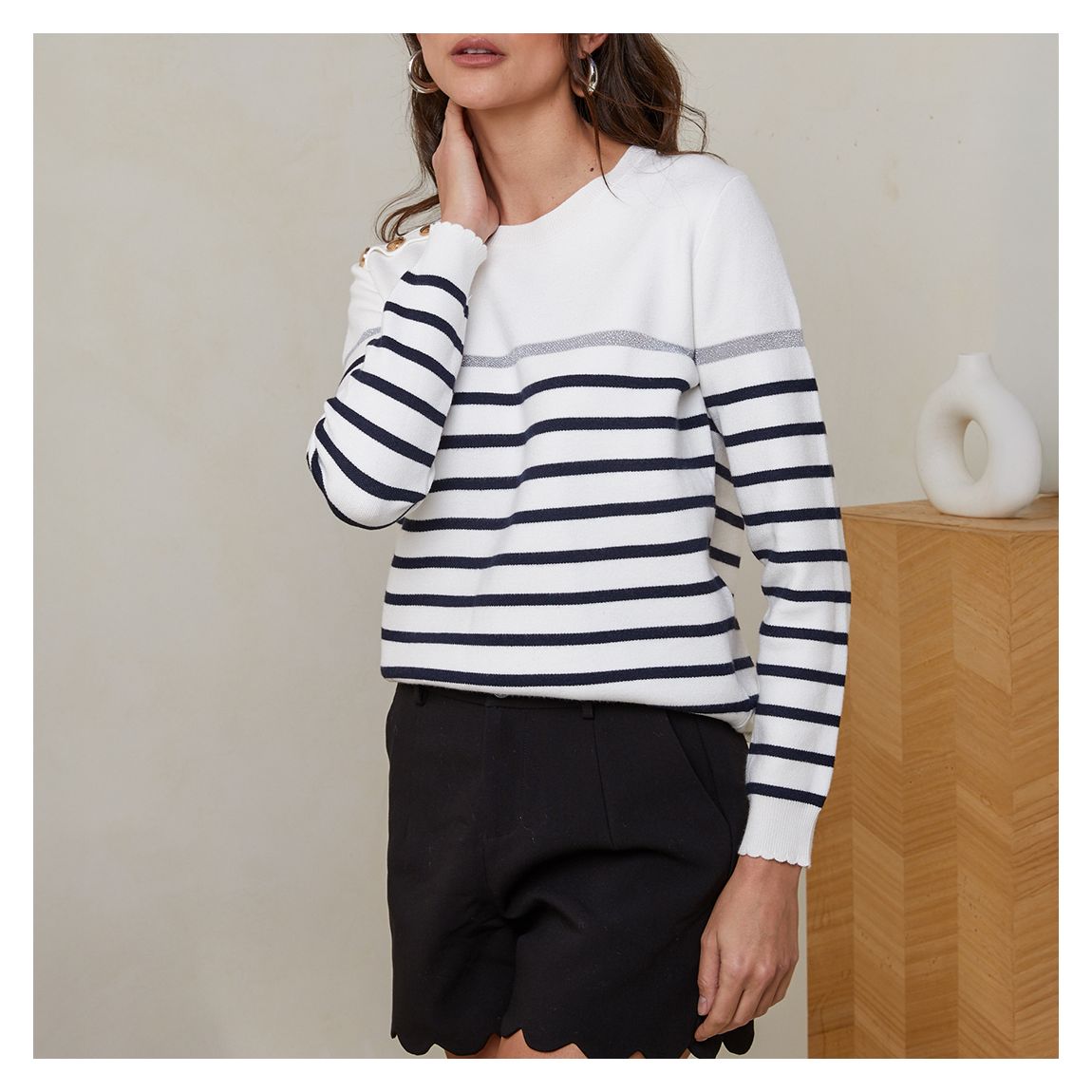 White Cashmere Blend Striped Jumper main product photo