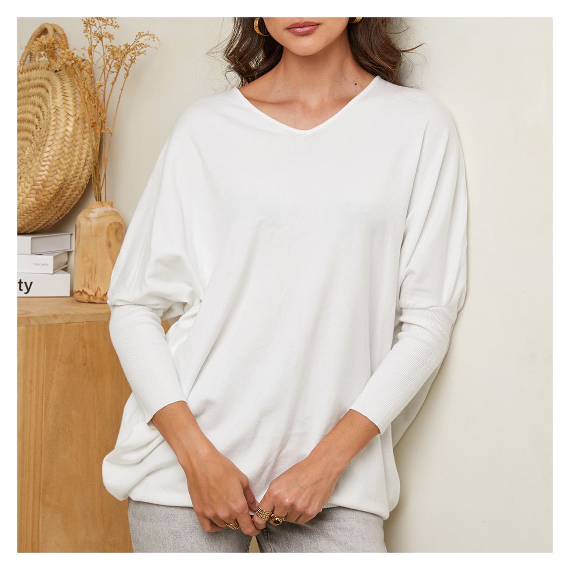 White Cashmere Blend Keyhole Back Jumper main product photo