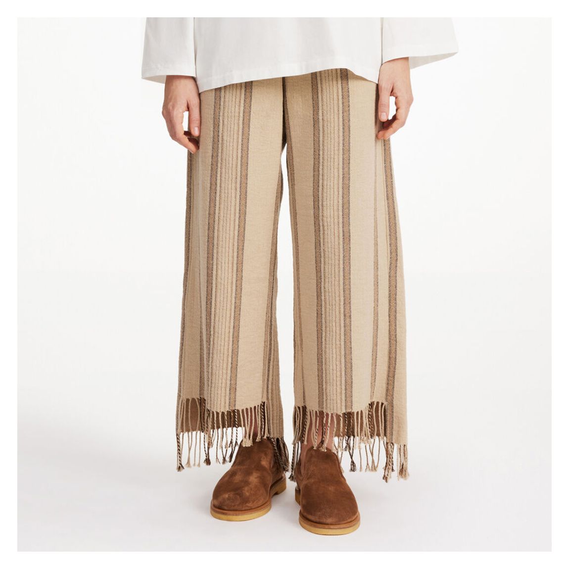 Beige Stripe Mirabellas Tassel Trousers main product photo