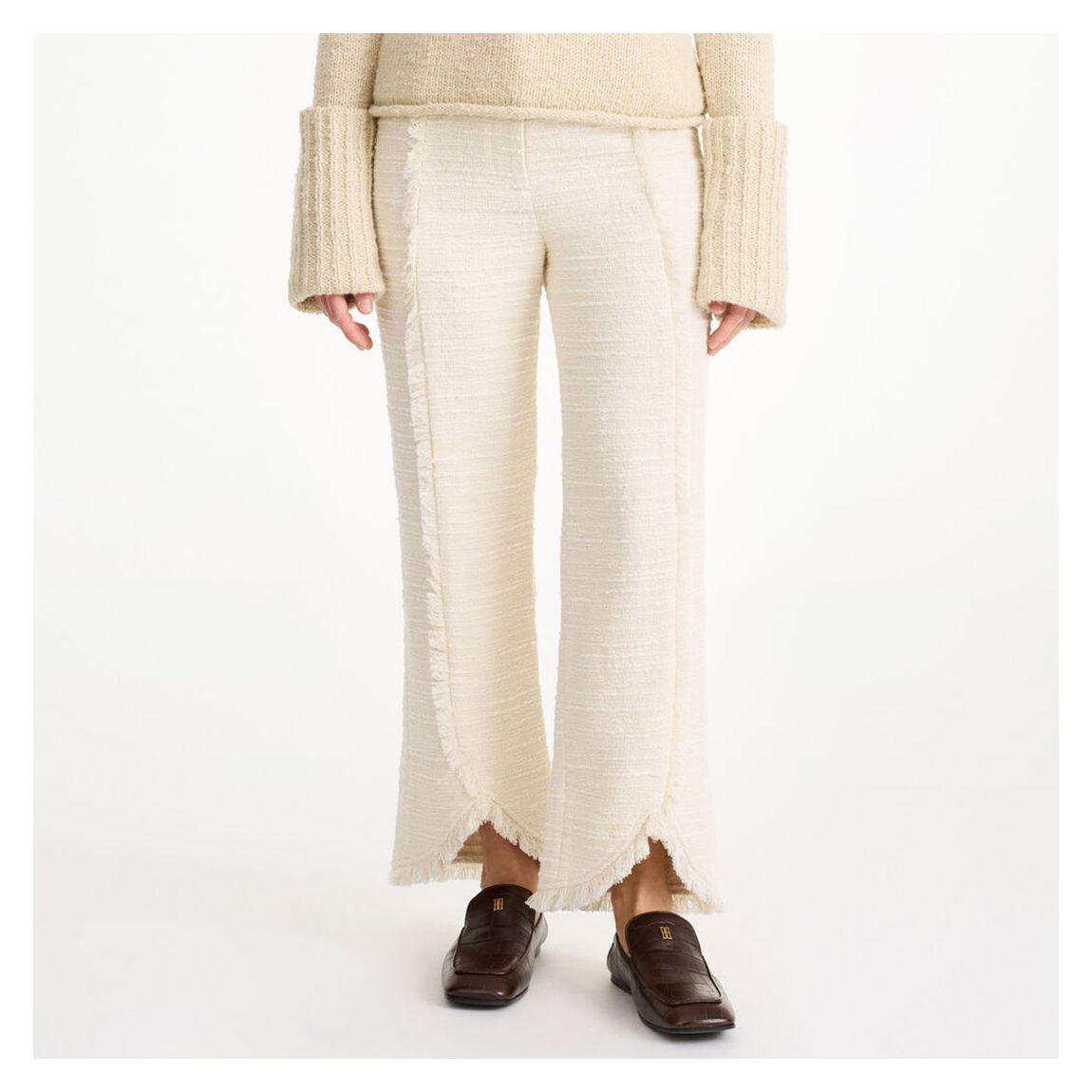 Ivory Nadihas Bouclé Crop Trousers main product photo
