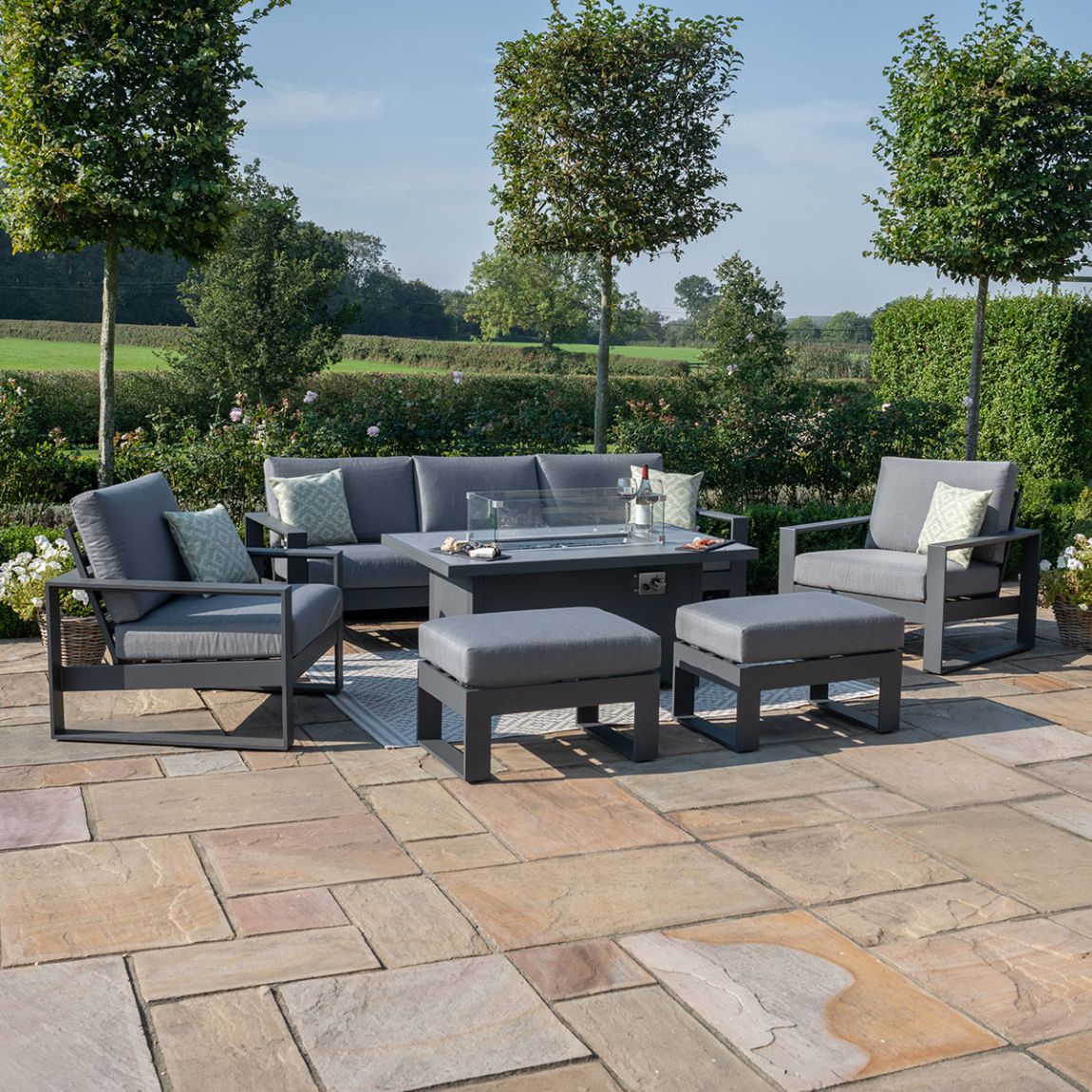 Amalfi 3 Seat Sofa Dining Set with Rectangular Fire Pit Table main product photo