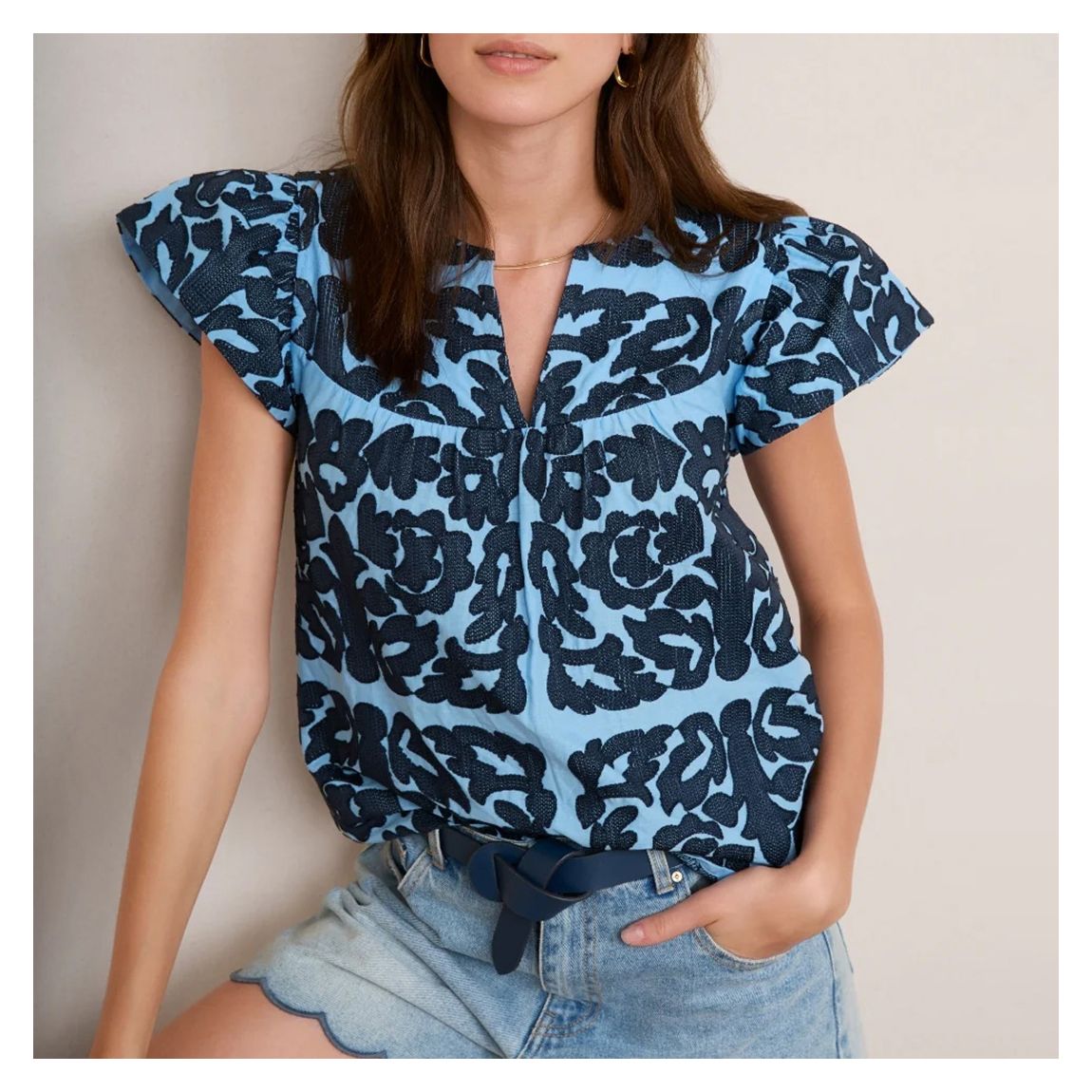 Blue/Midnight Brodie Embroidered Top main product photo