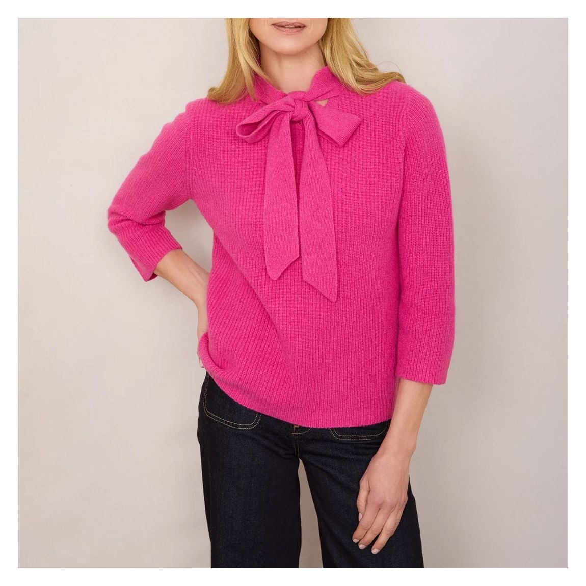 Raspberry Petra Merino Tie Neck Jumper main product photo