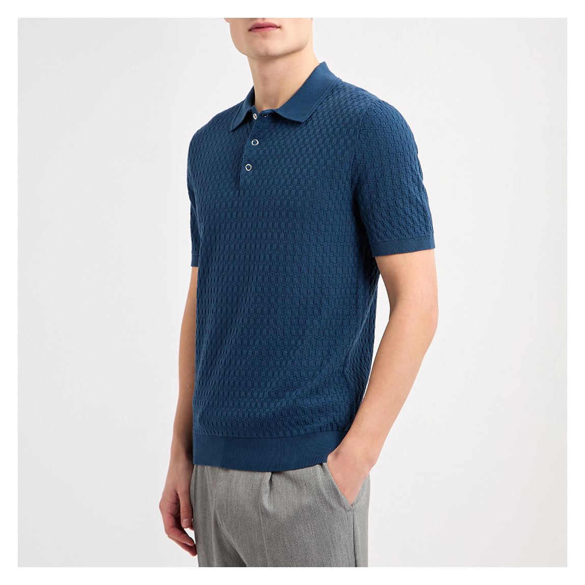 Blue Arlo Knitted Short Sleeve Polo Jumper main product photo