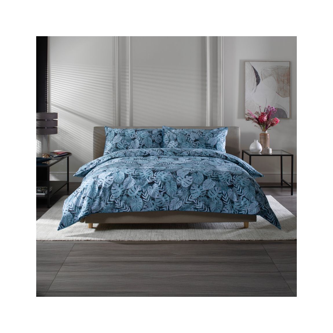 Japanese Tropical Garden Blue 100% Cotton Duvet Cover Set with Piped Edging Blue SuperKing main product photo
