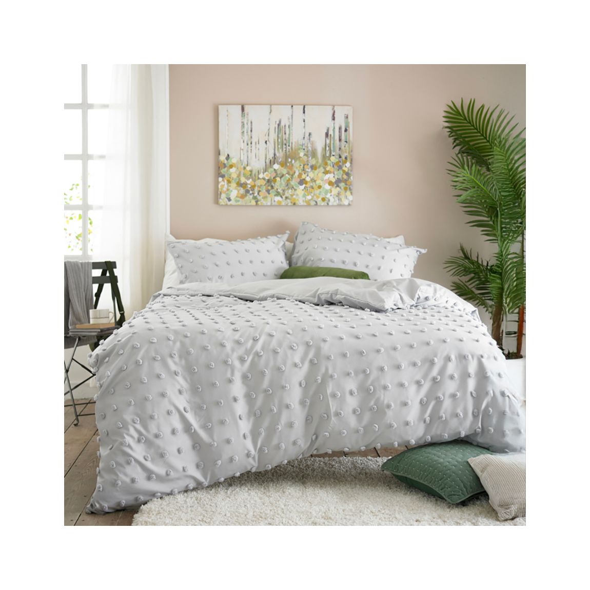Fluffy Dots Tufted Microfibre Bobbled Duvet Cover Set Grey SuperKing main product photo
