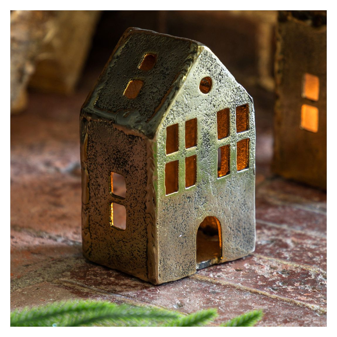 House Tealight Holder, Antique Gold main product photo