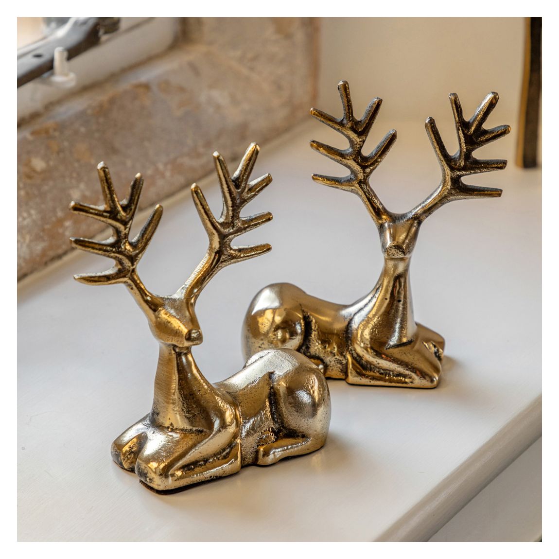 Set of 2 Stag Decorations, Antique Gold main product photo