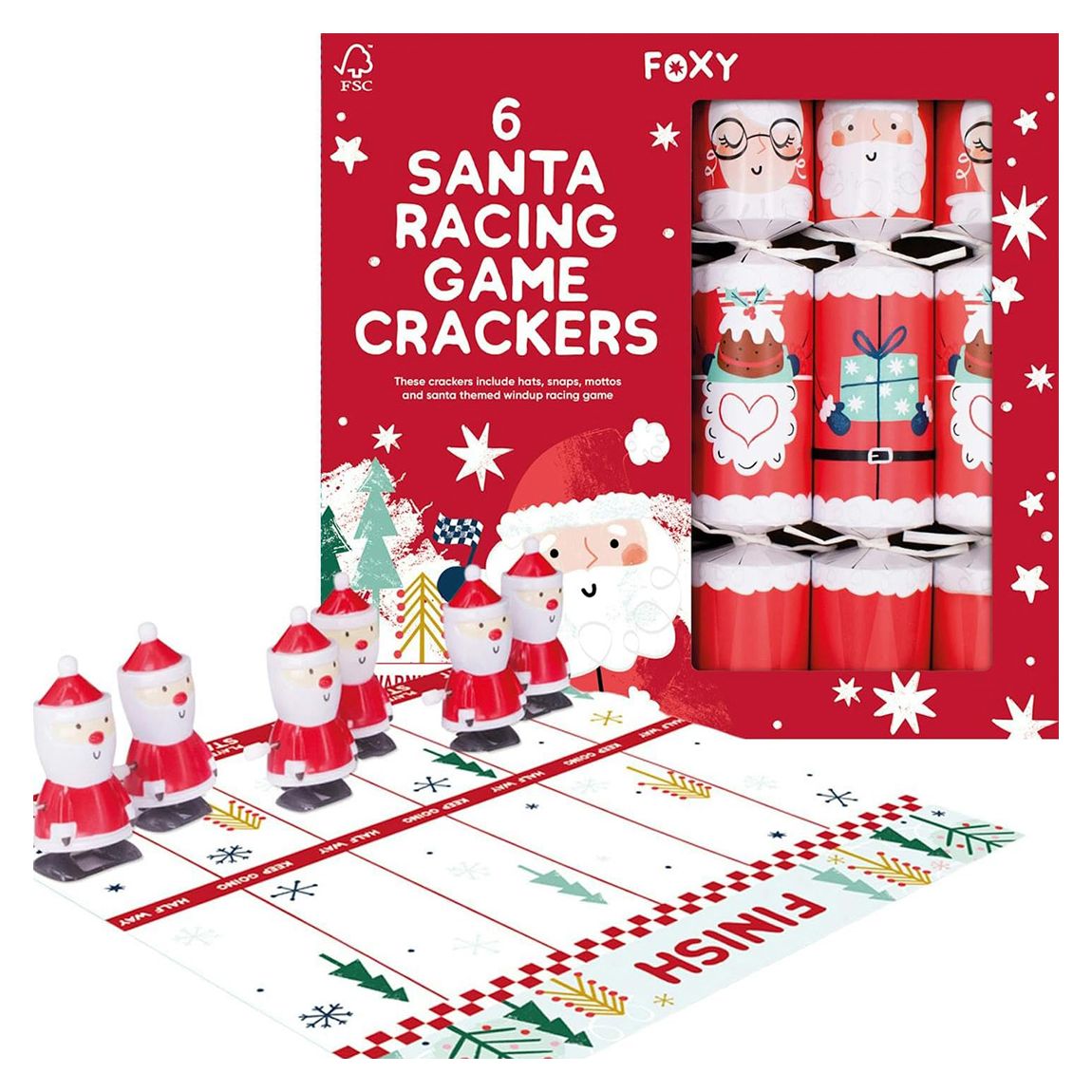 Set of 6 Santa Racing Christmas Crackers Game main product photo