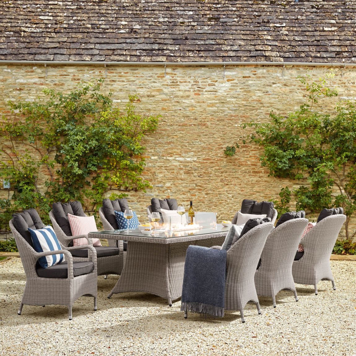 Eton 8SF - 8 SEAT FIREPIT DINING SET - Light Grey main product photo