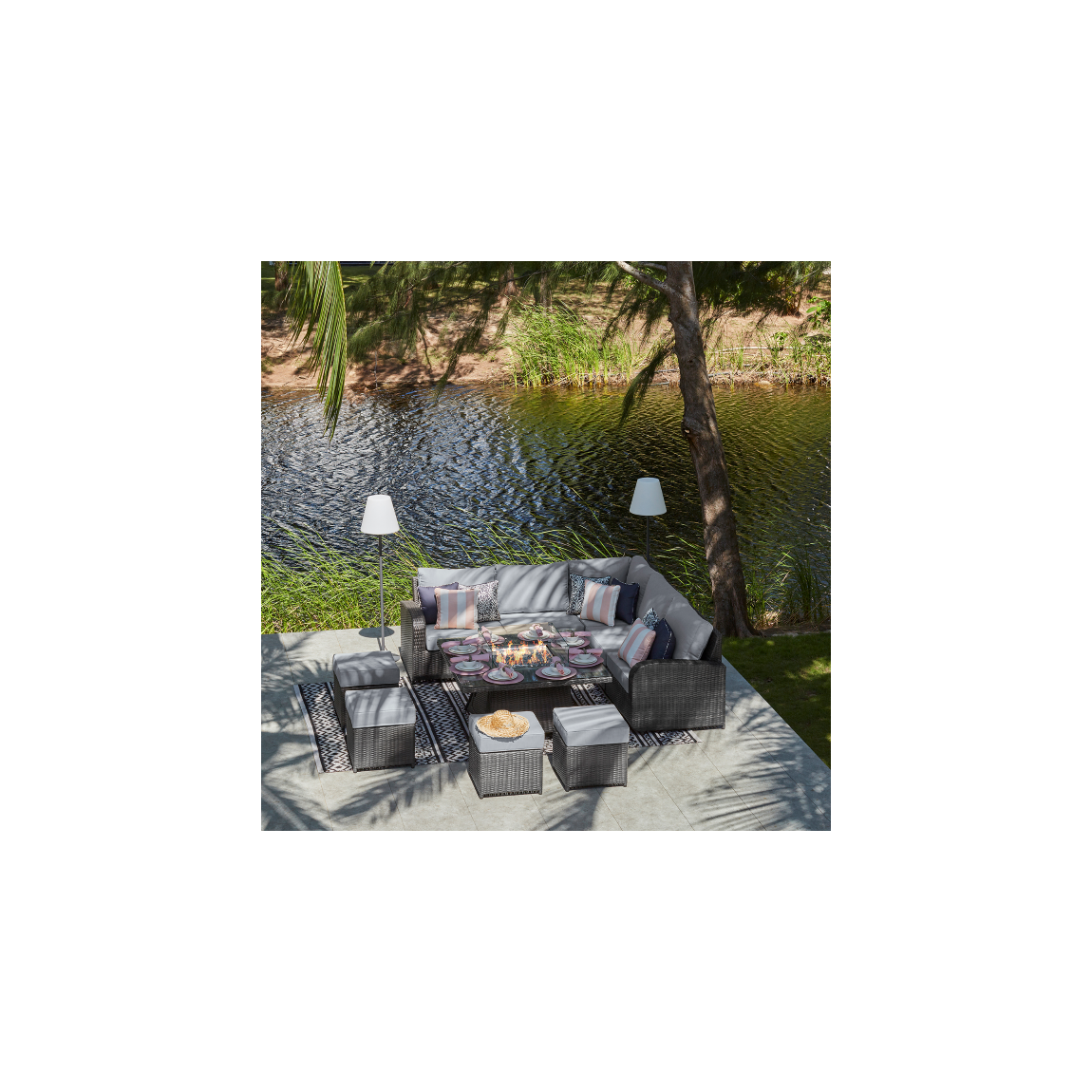LEDBURY 1g - Corner Sofa with Gas Fire Pit Dining Table - Mixed Grey main product photo