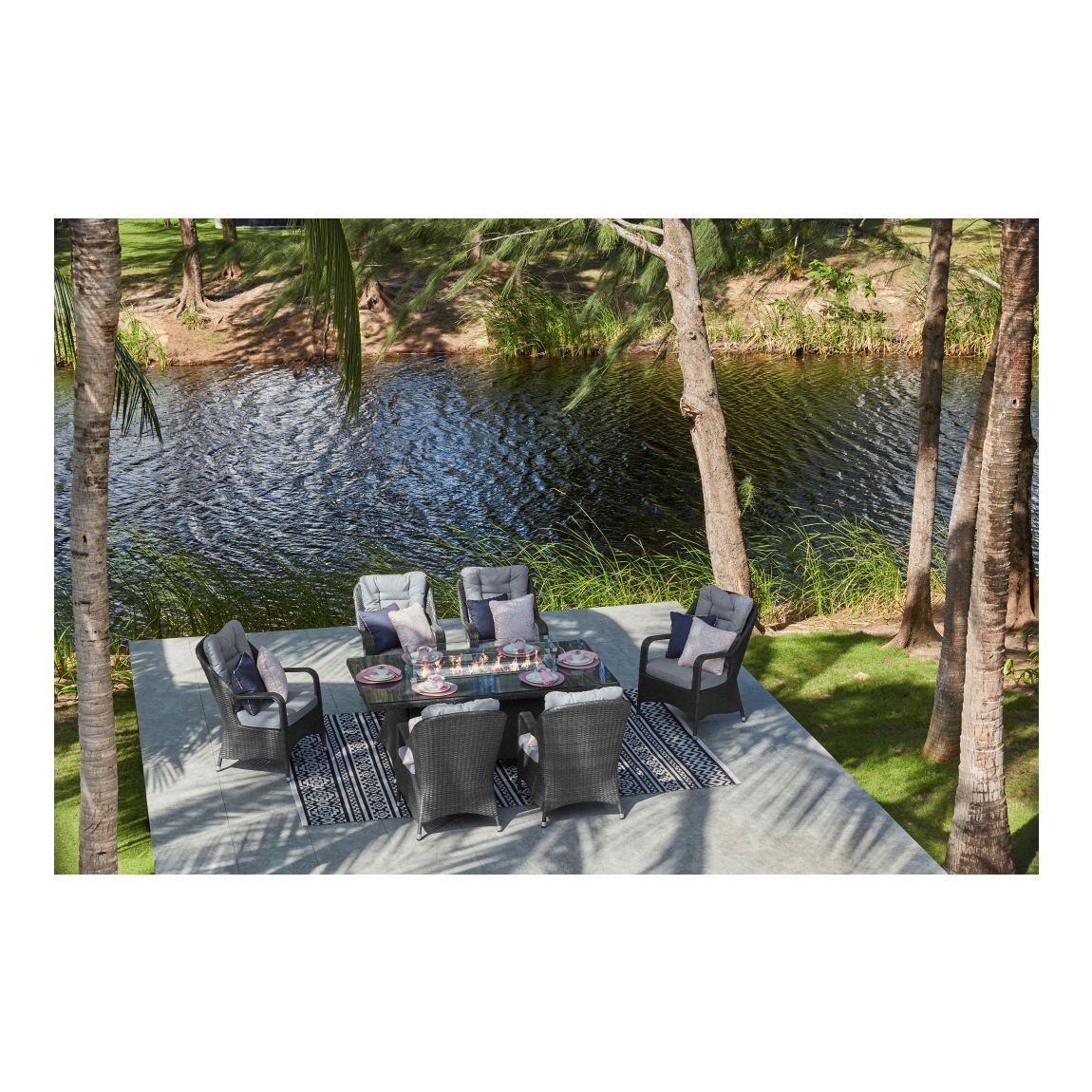 6 Seat Rectangle - Gas Fire Pit Dining Table with Eton Chair - Mixed Grey main product photo