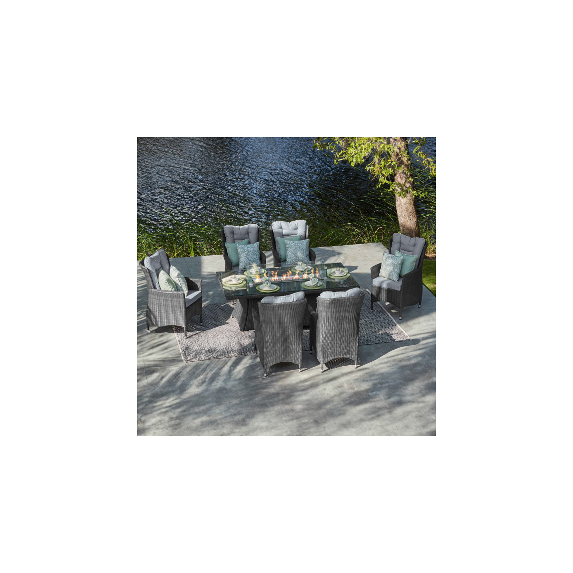 6 Seat Rectangle - Gas Fire Pit Dining Table with Turnbury Chair - Mixed Grey main product photo