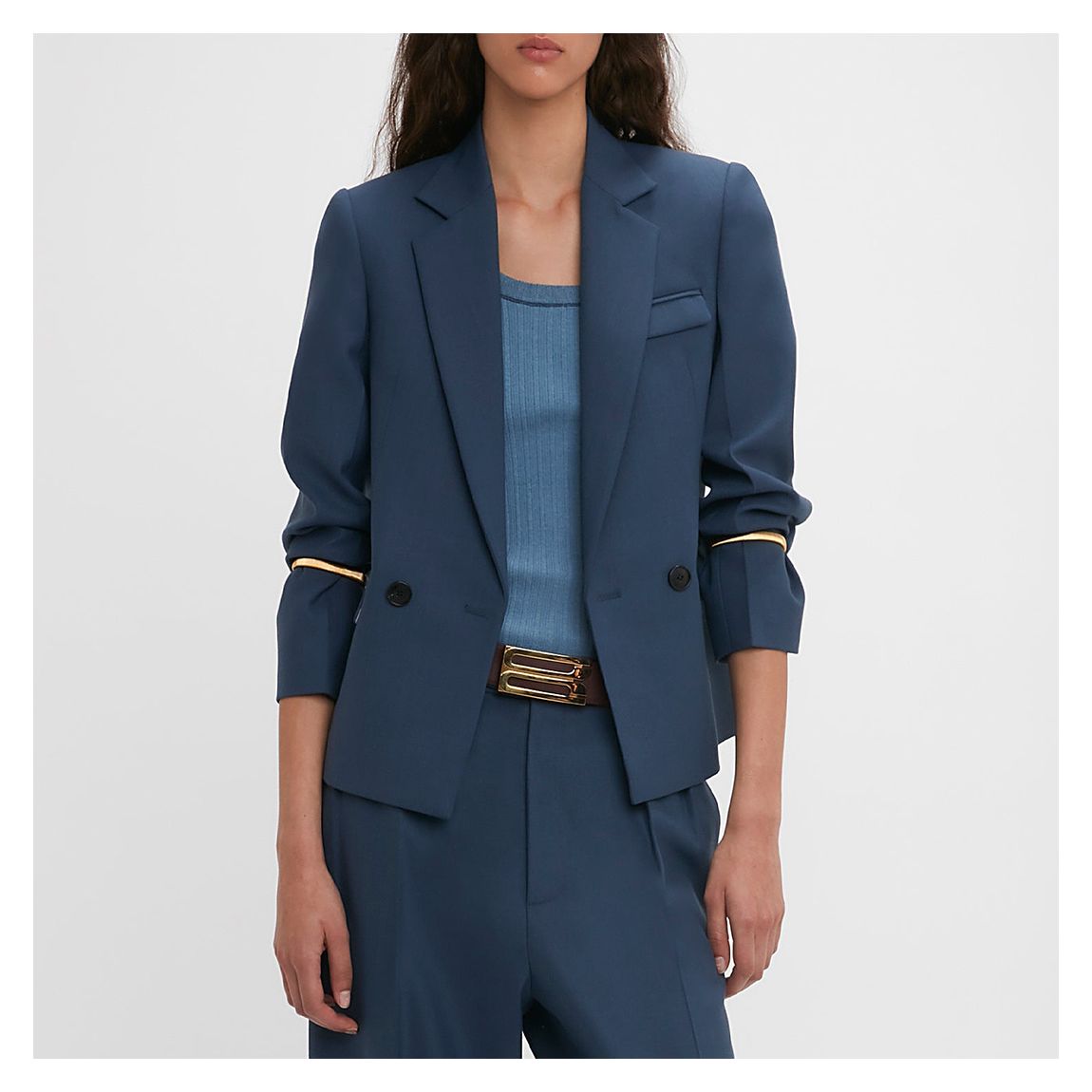 Navy Shrunken Wool Blend Blazer main product photo