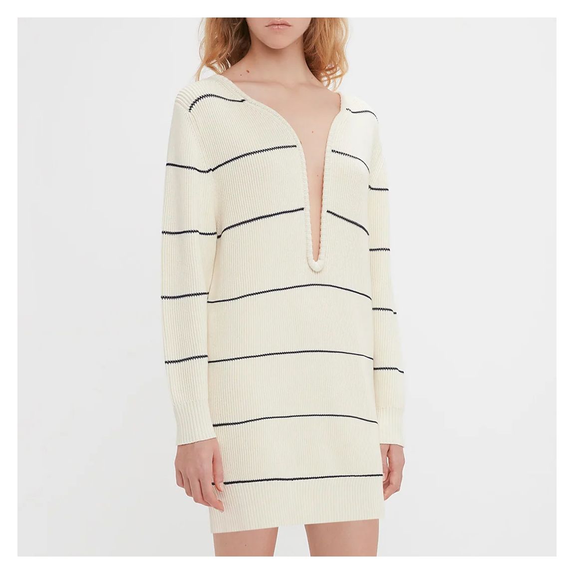 Cream Stripe Plunge Jumper Dress main product photo