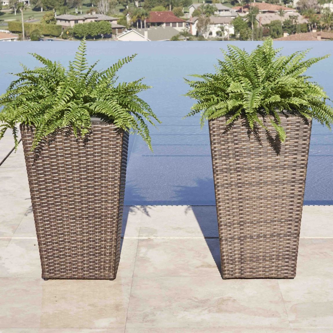 Matching Rattan Twin Planters - Light Grey main product photo