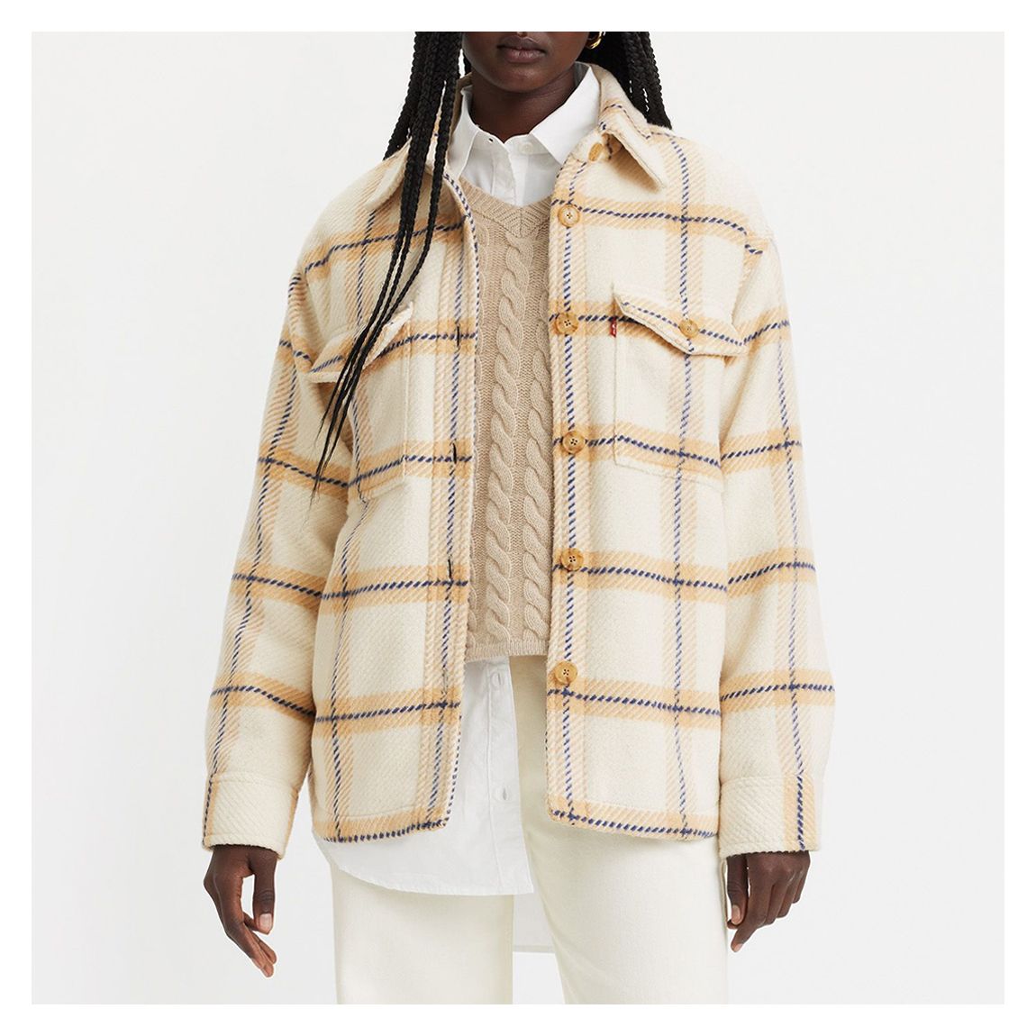 Cream Lola Wool Blend Check Shacket main product photo
