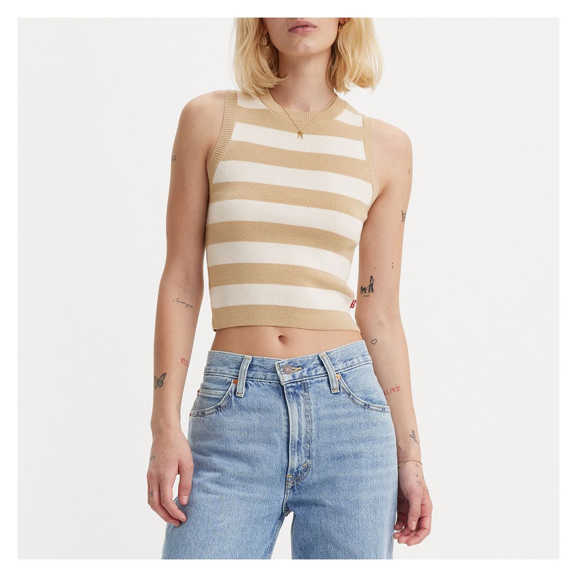 Beige Stripe Knit Tank Top main product photo