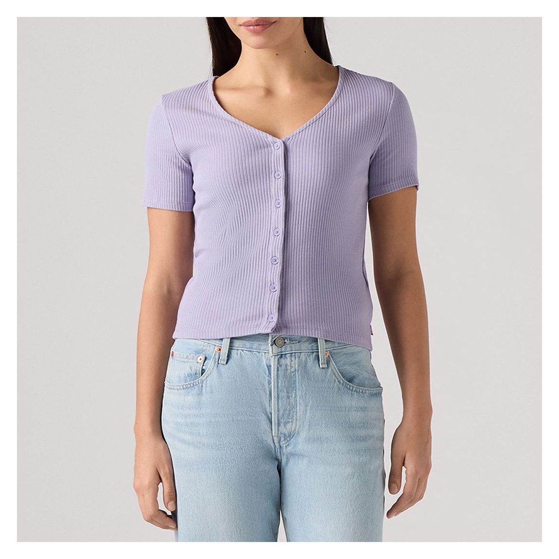 Lilac Ribbed Button V-Neck Top main product photo