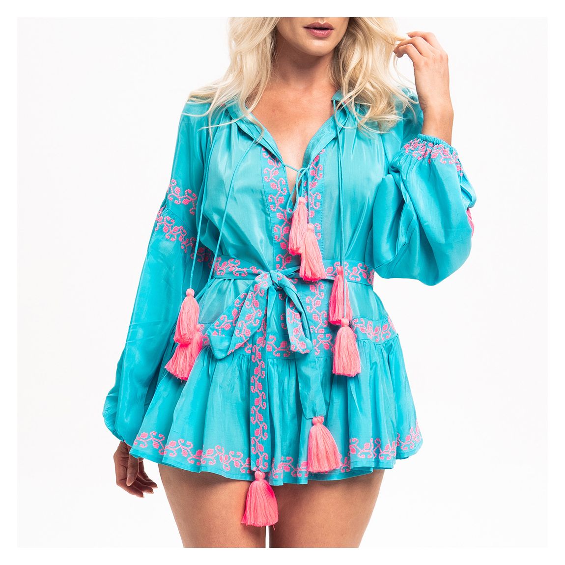 Tamara Blouse Aqua-Neon Pink main product photo