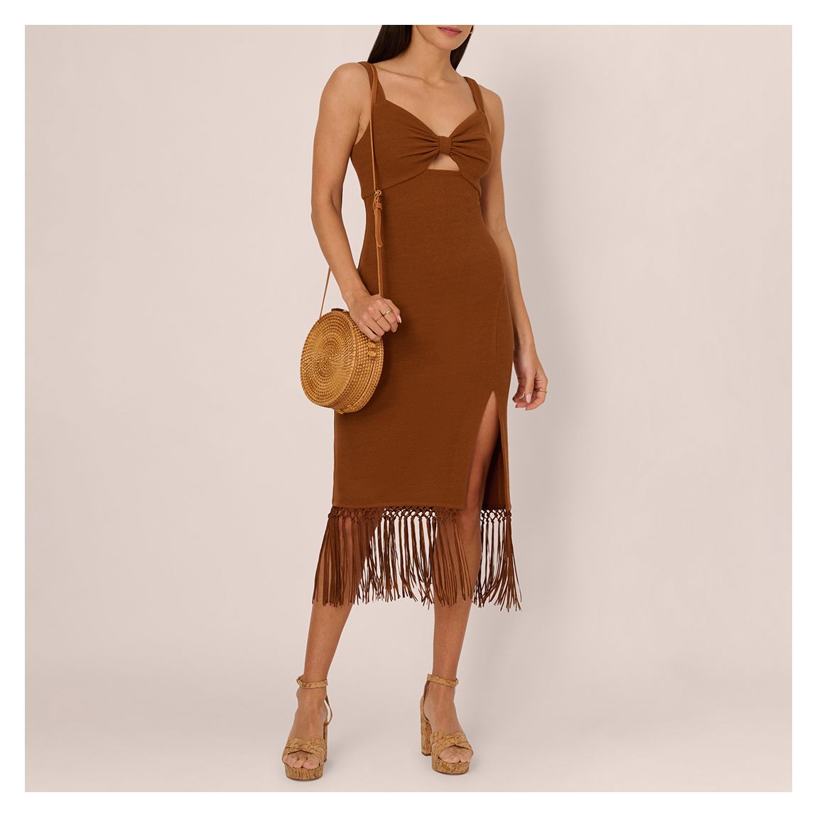 Cocoa Knit Fringe Trim Midi Dress main product photo