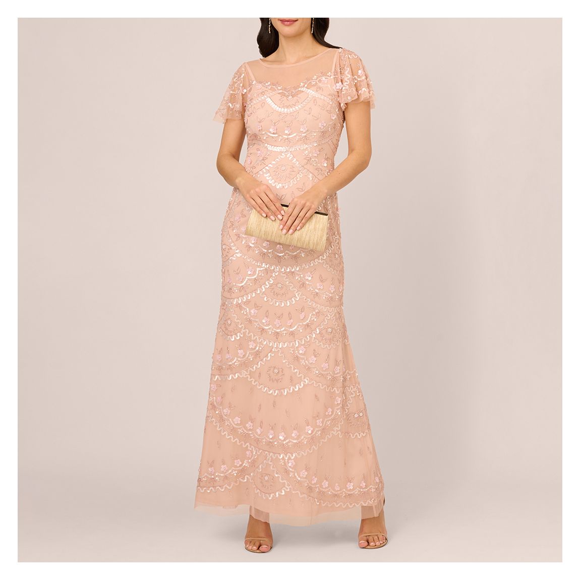 Blush Beaded Flutter Sleeve Gown main product photo