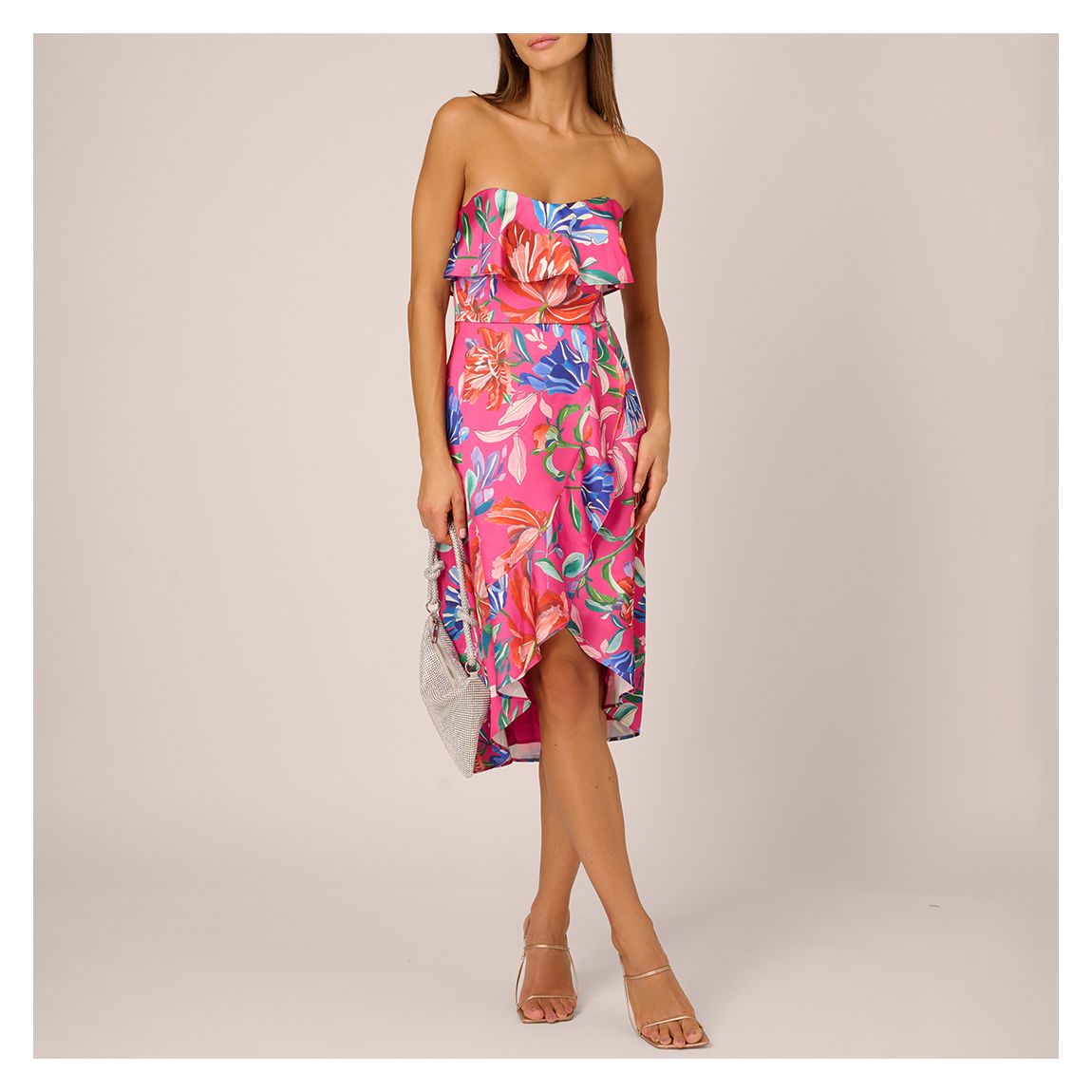 Pink Printed Sateen Hi-Low Dress main product photo