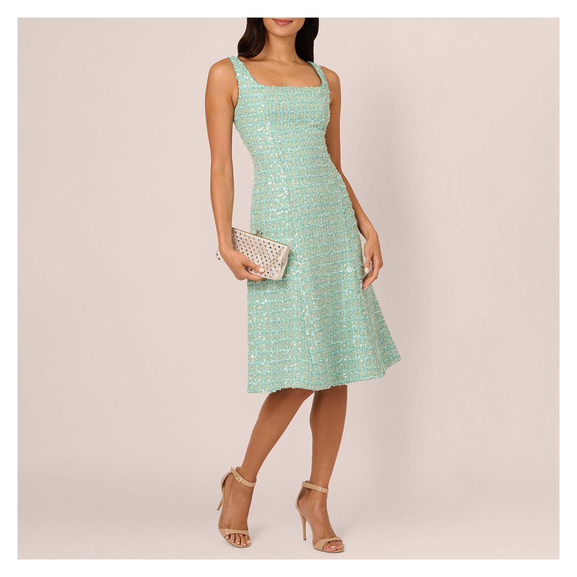 Sage Fit & Flare Bouclé Dress main product photo