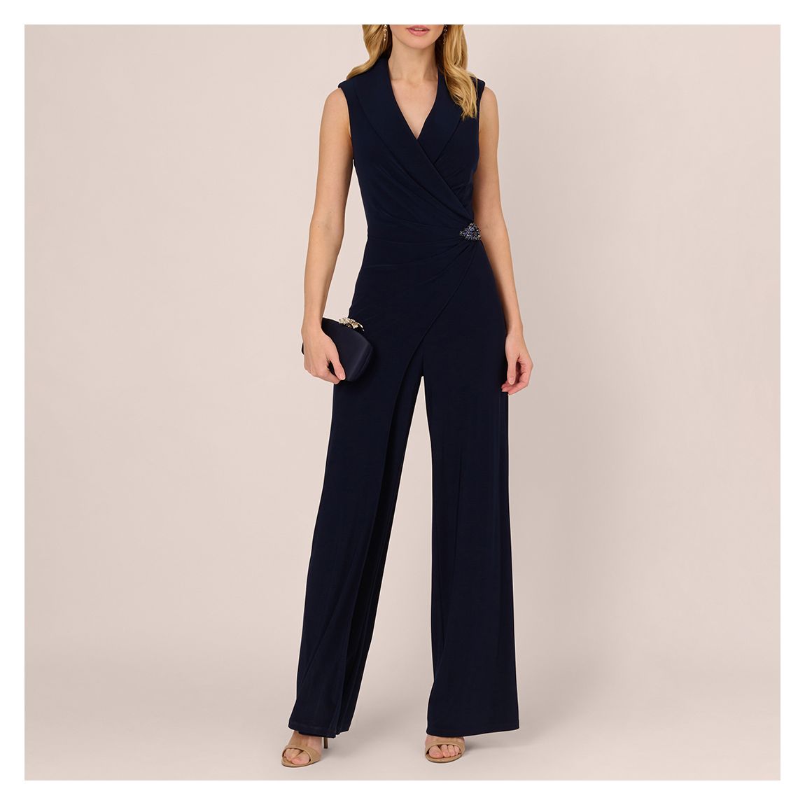 Navy Jersey Wrap Brooch Jumpsuit main product photo