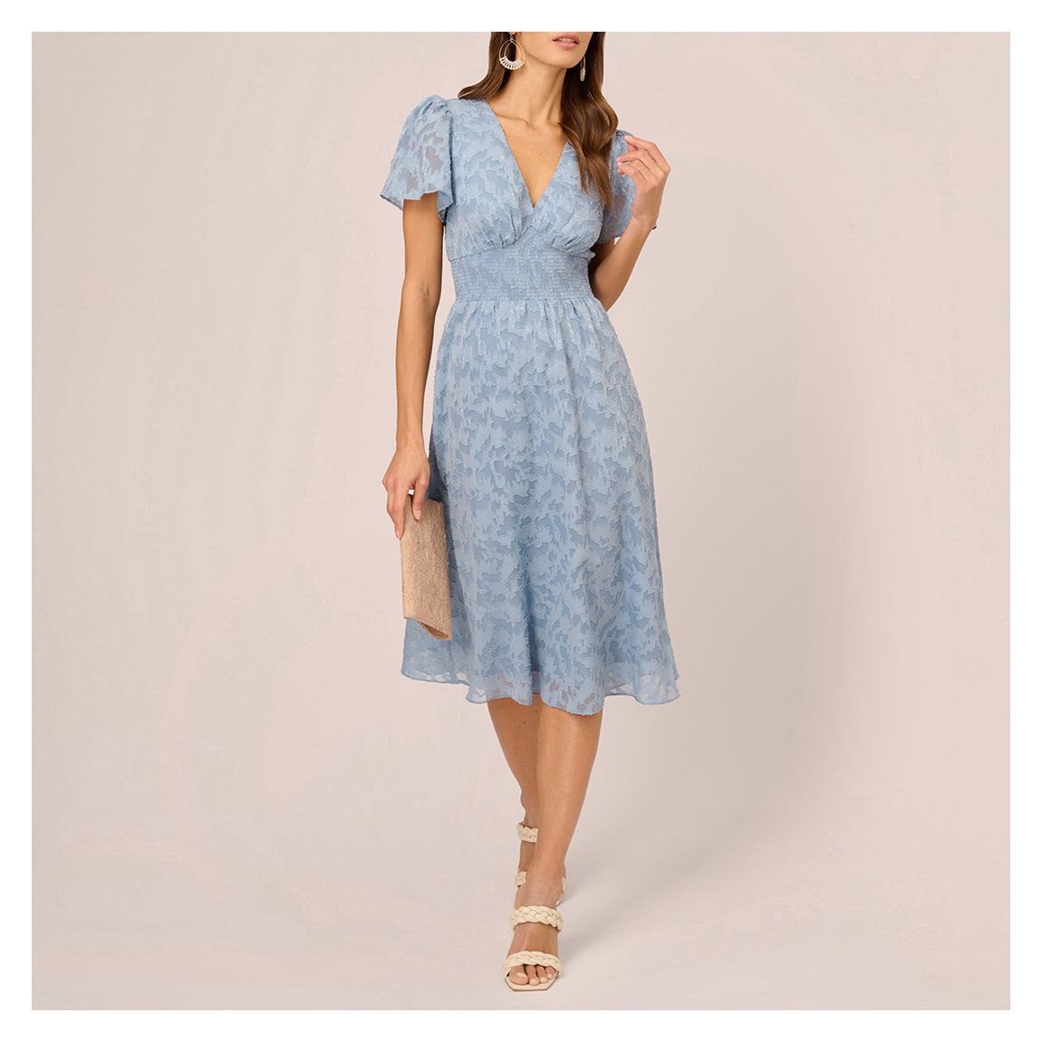 Dusty Blue Printed Flutter Midi Dress main product photo
