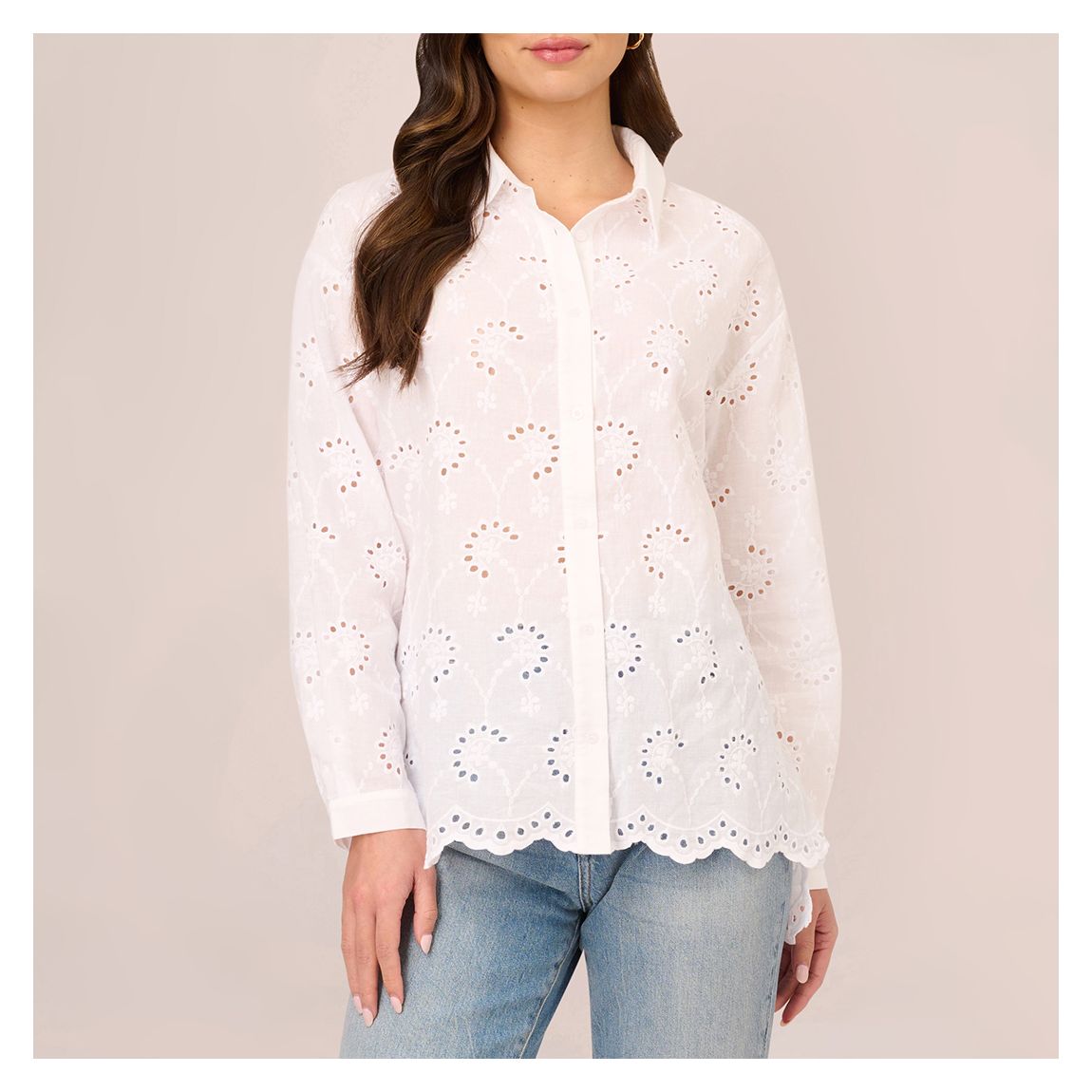 White Broderie Button Front Tunic Shirt main product photo