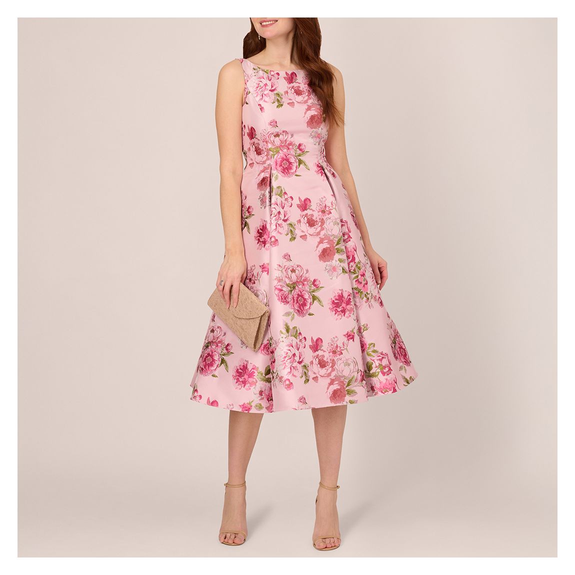 Pink Floral Jacquard Flared Dress main product photo