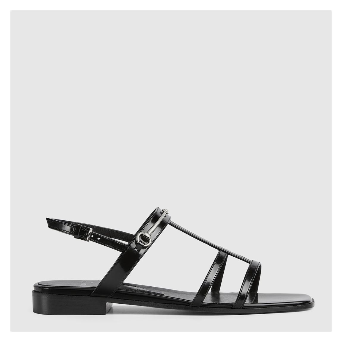 Women's Black Horsbit Leather Flat Sandal main product photo