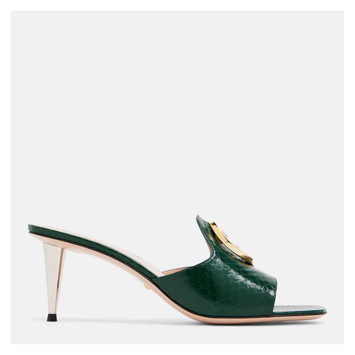 Women's Green Leather Heeled Mule main product photo