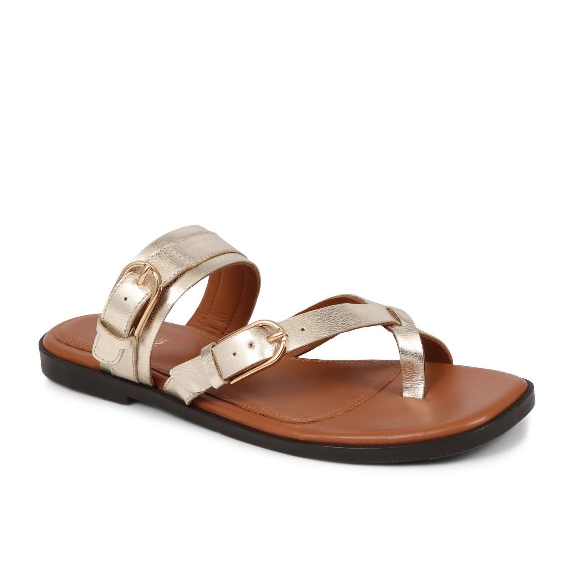 Gold Metallic Glint Strappy Flat Sandals main product photo