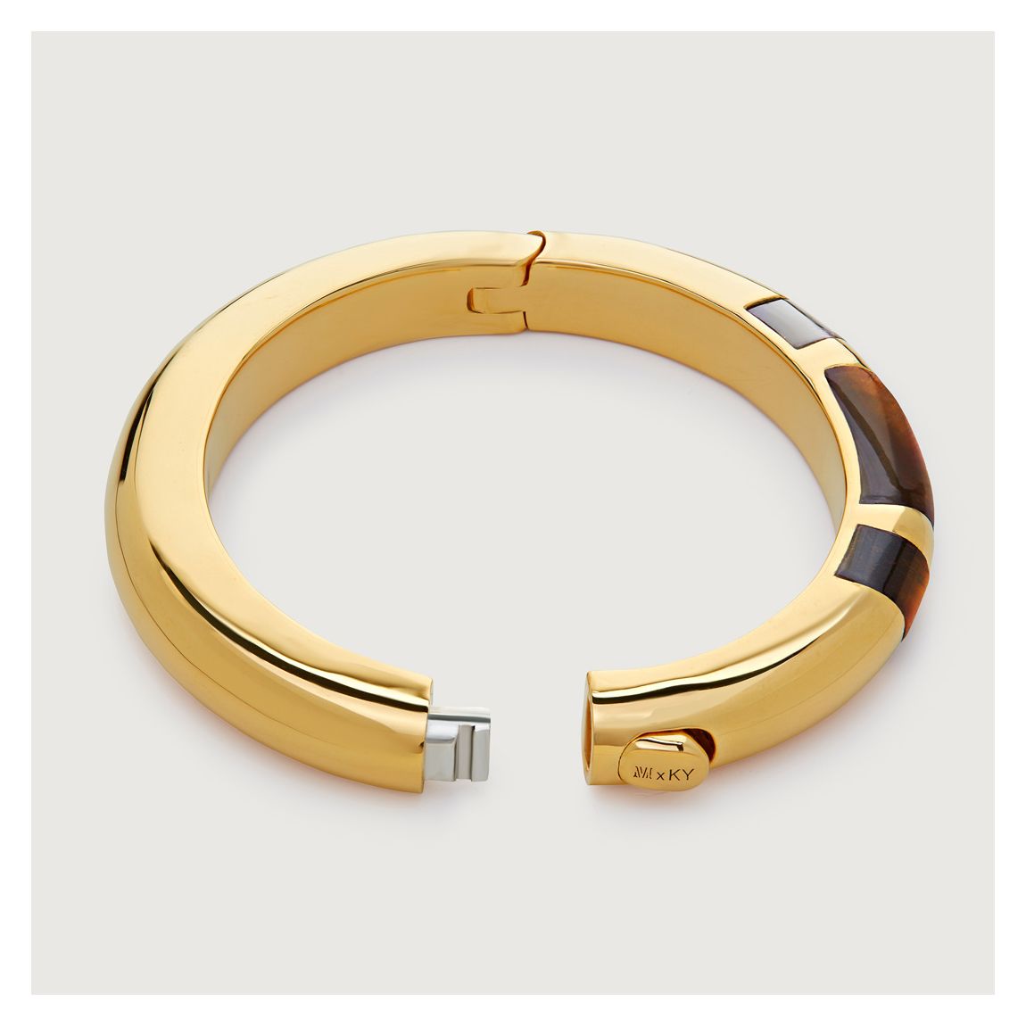 Tigers Eye Gold Plated Kate Young Gemstone Striped Bangle main product photo