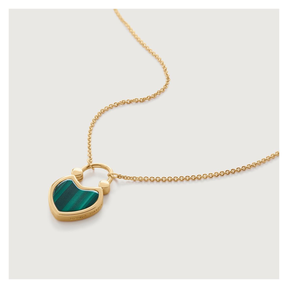 Green Gold Plated Heart Gemstone Padlock Fine Chain Necklace 41-46cm main product photo