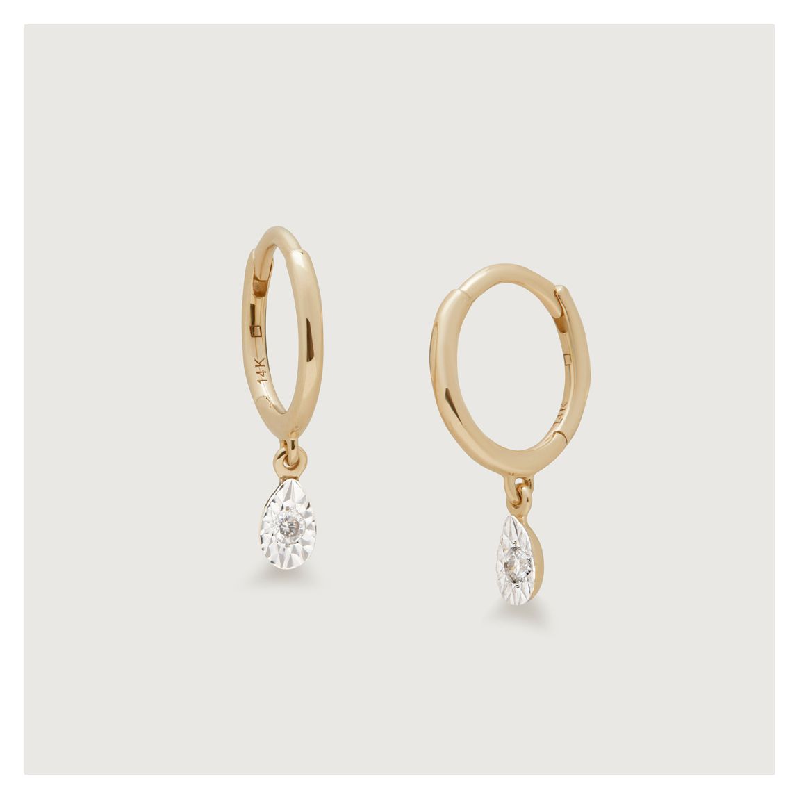Yellow Gold Diamond Teardrop Mini Huggie Earrings main product photo