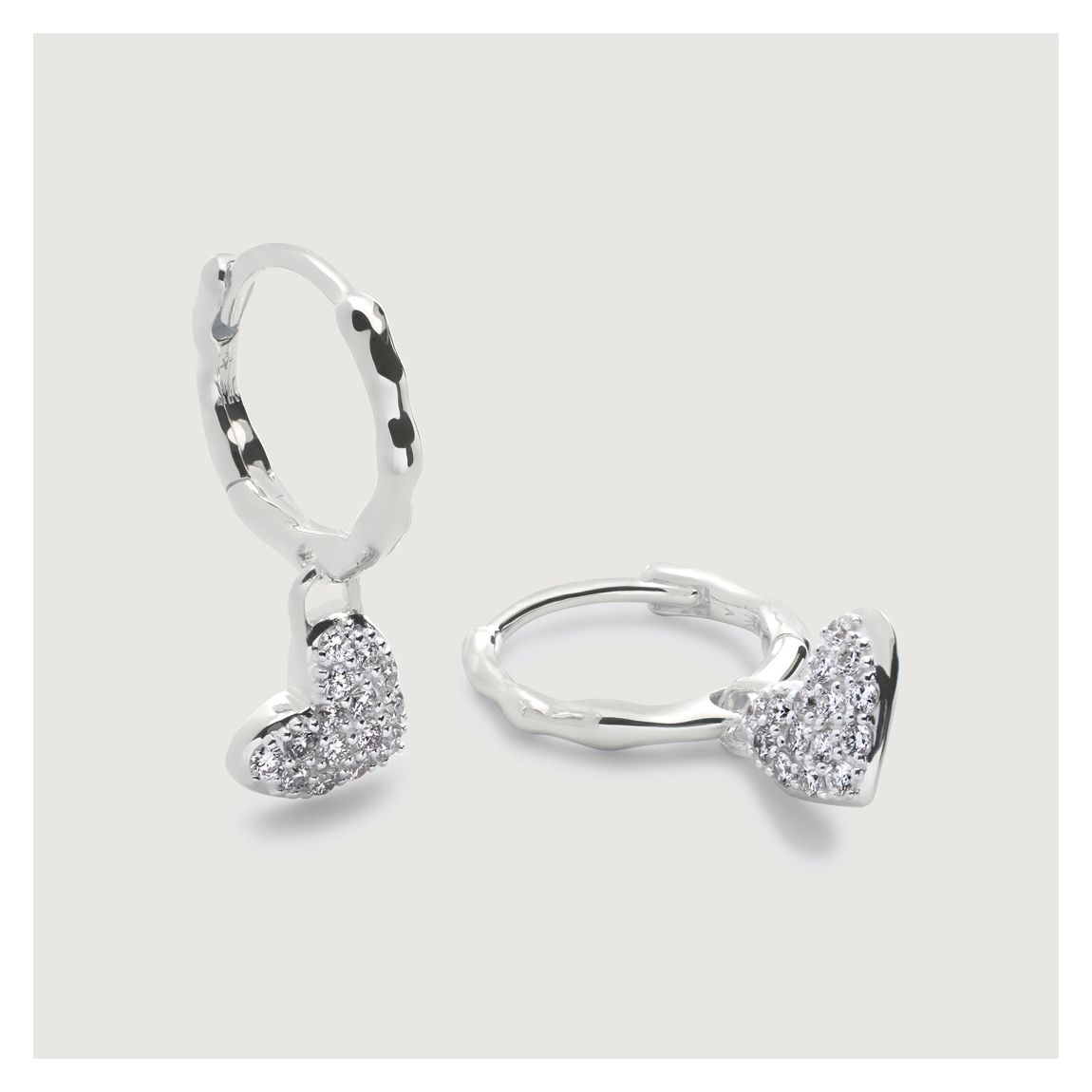 Sterling Silver Lab Grown Diamond Heart Drop Huggie Earrings main product photo