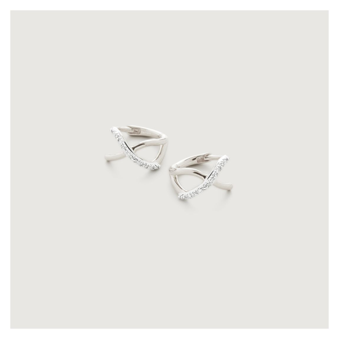 Sterling Silver Riva Crossover Diamond Mini Huggie Earrings main product photo
