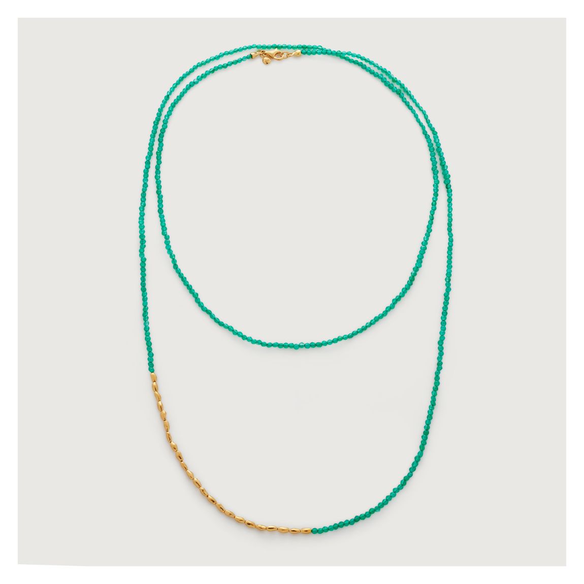 Green Onyx Mini Nugget Long Gemstone Beaded Necklace main product photo