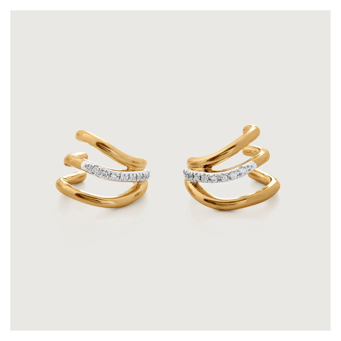 Gold Plated Riva Crossover Diamond Mini Huggie Earrings main product photo
