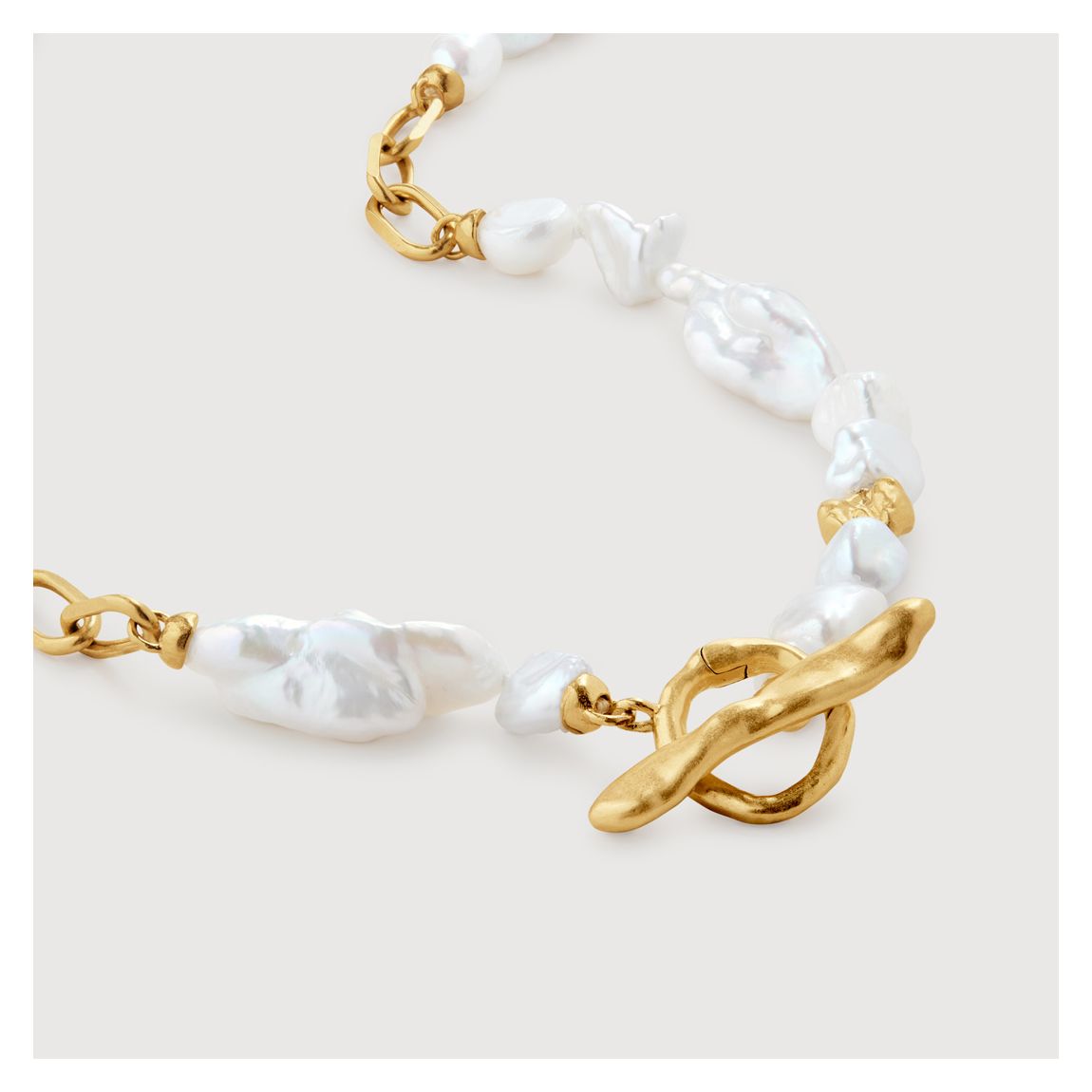 Pearl Gold Plated Amy Powney Keshi Pearl Asymmetric T-Bar Chain Necklace 46cm main product photo