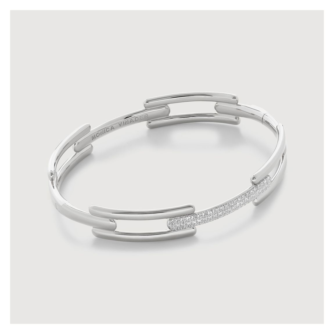Silver Diamond Pave Signature Link Bangle main product photo