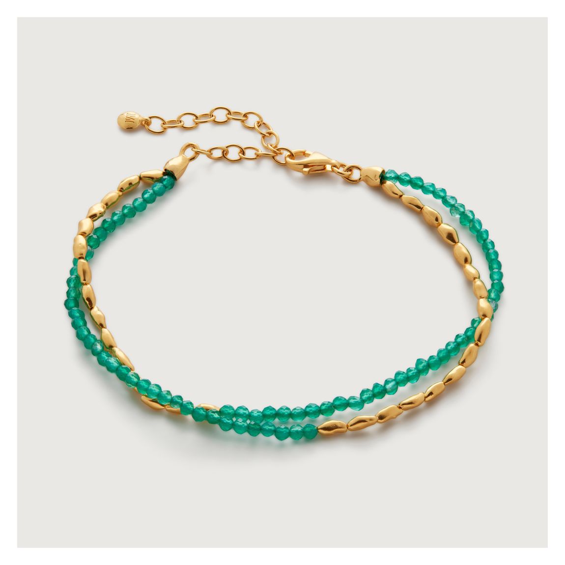 Green Onyx Gold Plated Mini Nugget Gemstone Beaded Bracelet main product photo