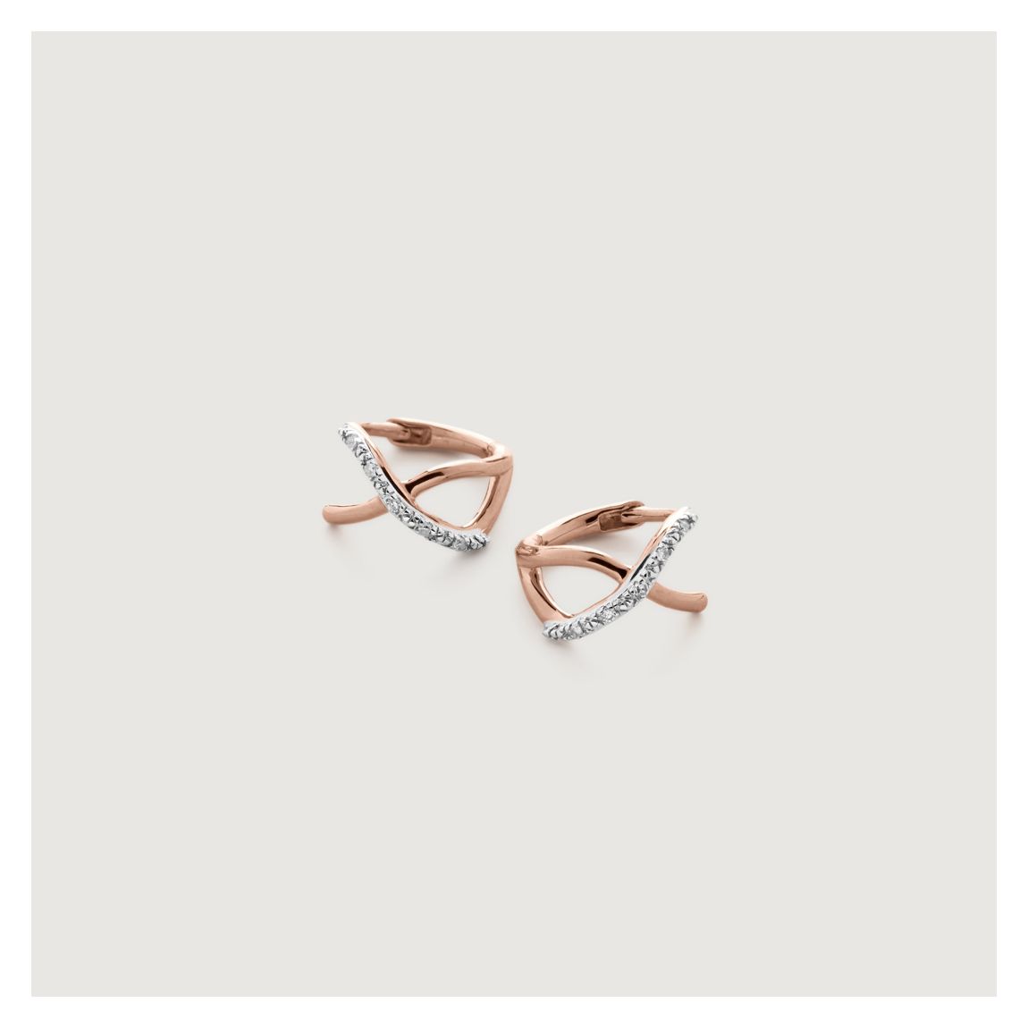 Rose Gold Riva Crossover Diamond Mini Huggie Earrings main product photo