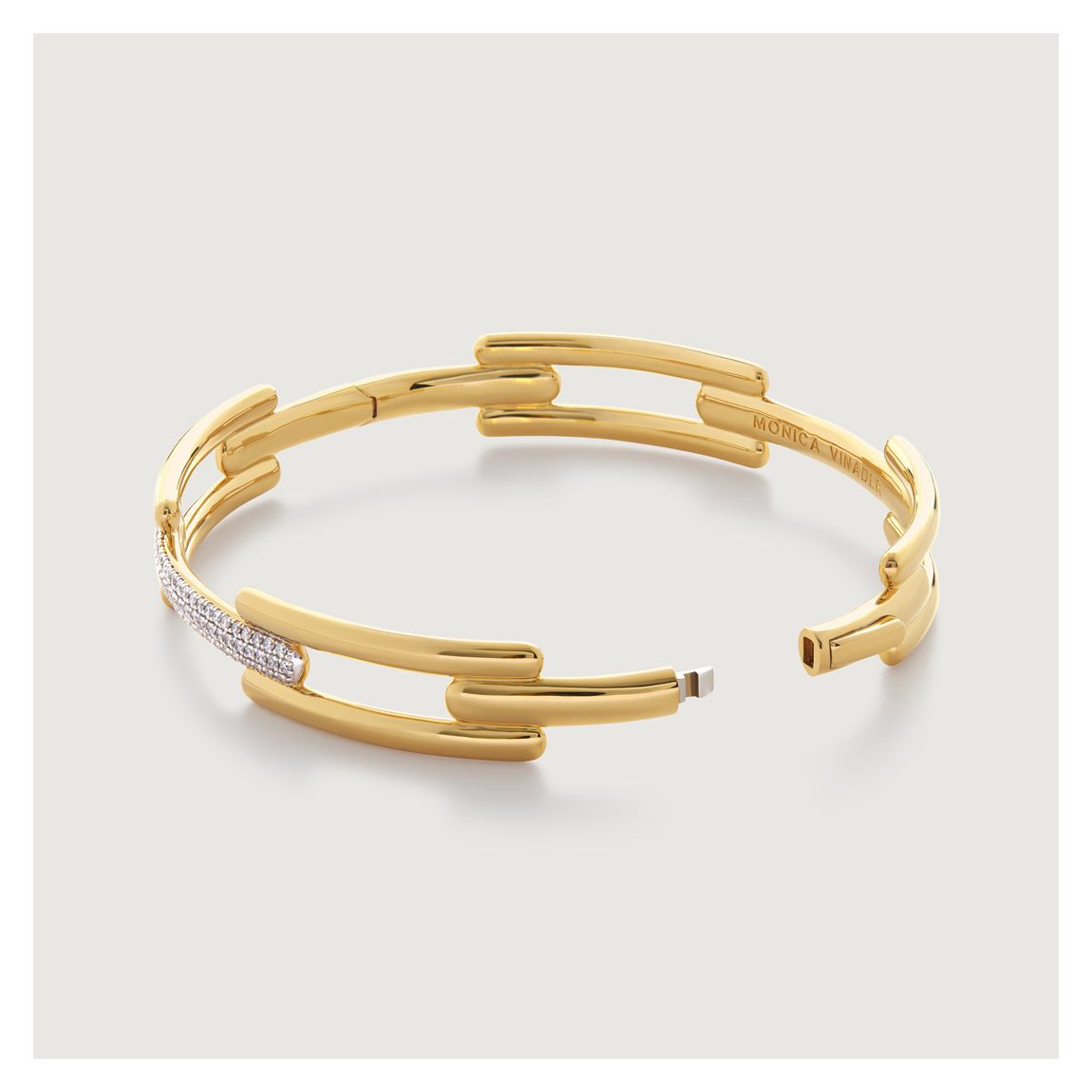 Gold Plated Diamond Pave Signature Link Bangle main product photo
