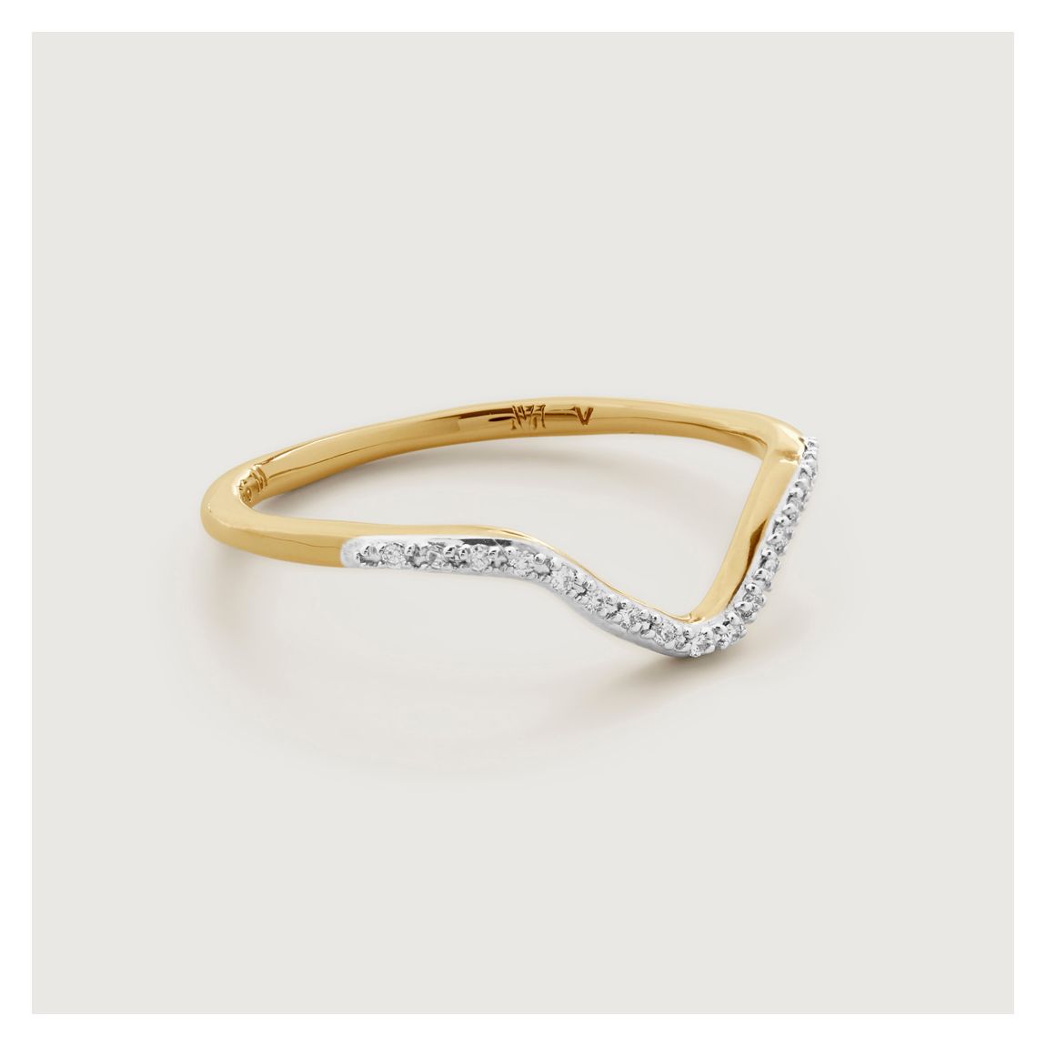 Gold Diamond Riva Wishbone Stacking Ring main product photo