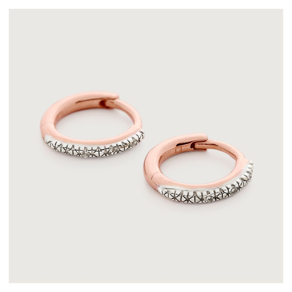 White Diamond Rose Gold Riva Diamond Mini Huggie Earrings main product photo